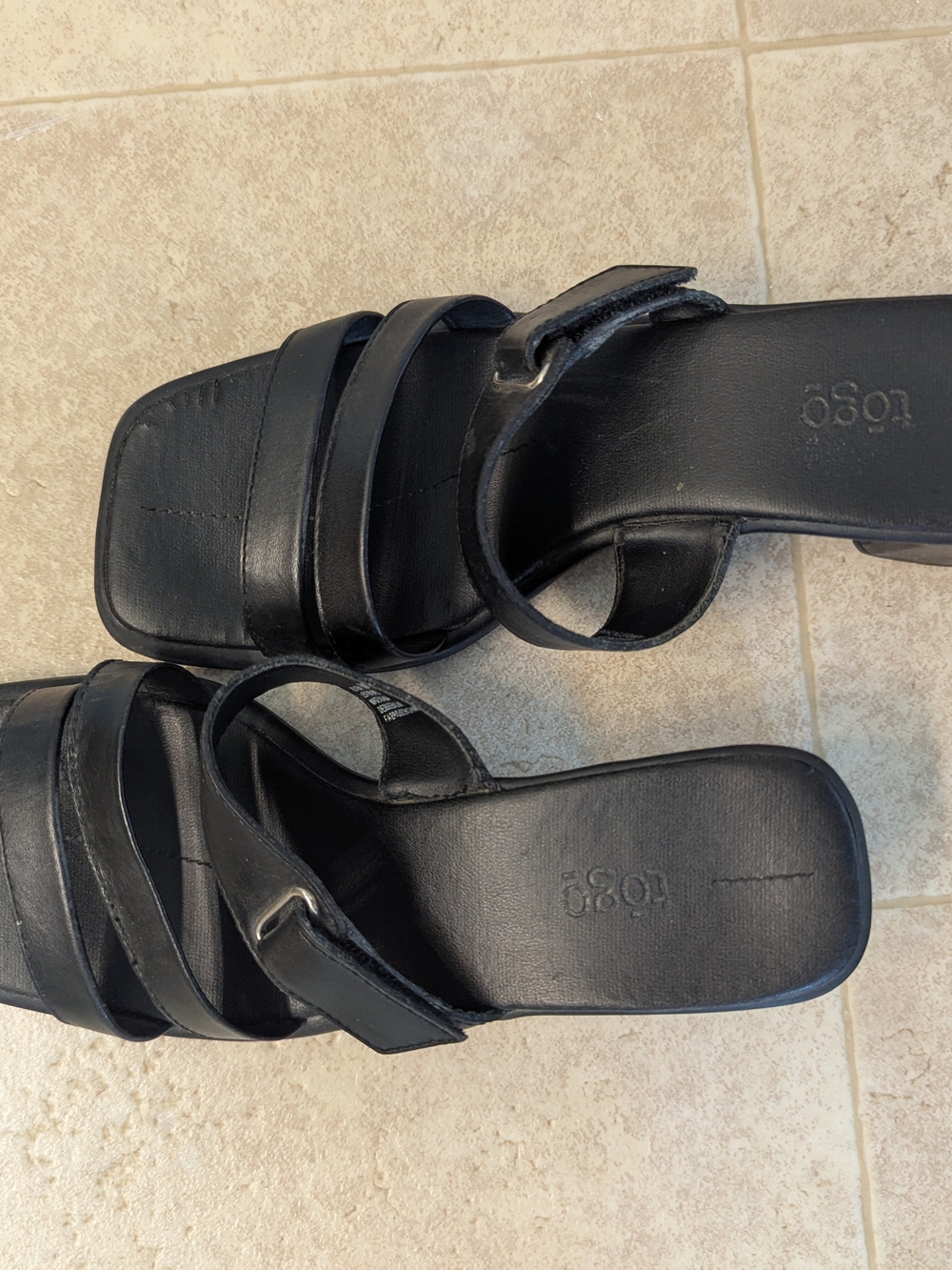 Black Leather Strappy Slide Sandals by Togo